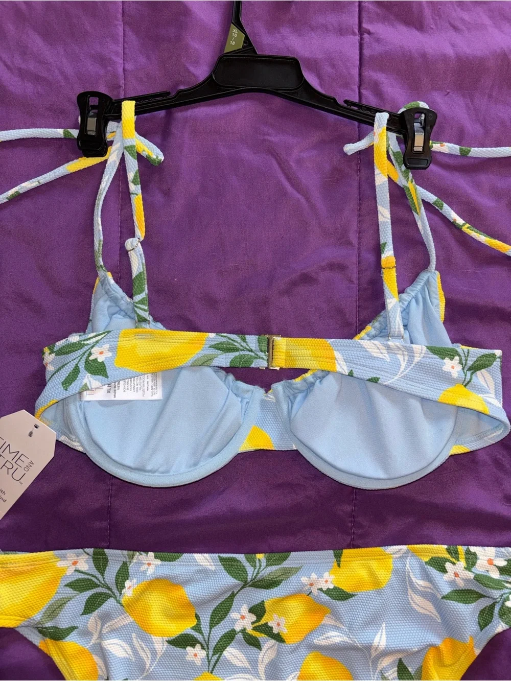 Time and Tru Light Blue & Yellow Lemon Print Tie-Shoulder Bikini